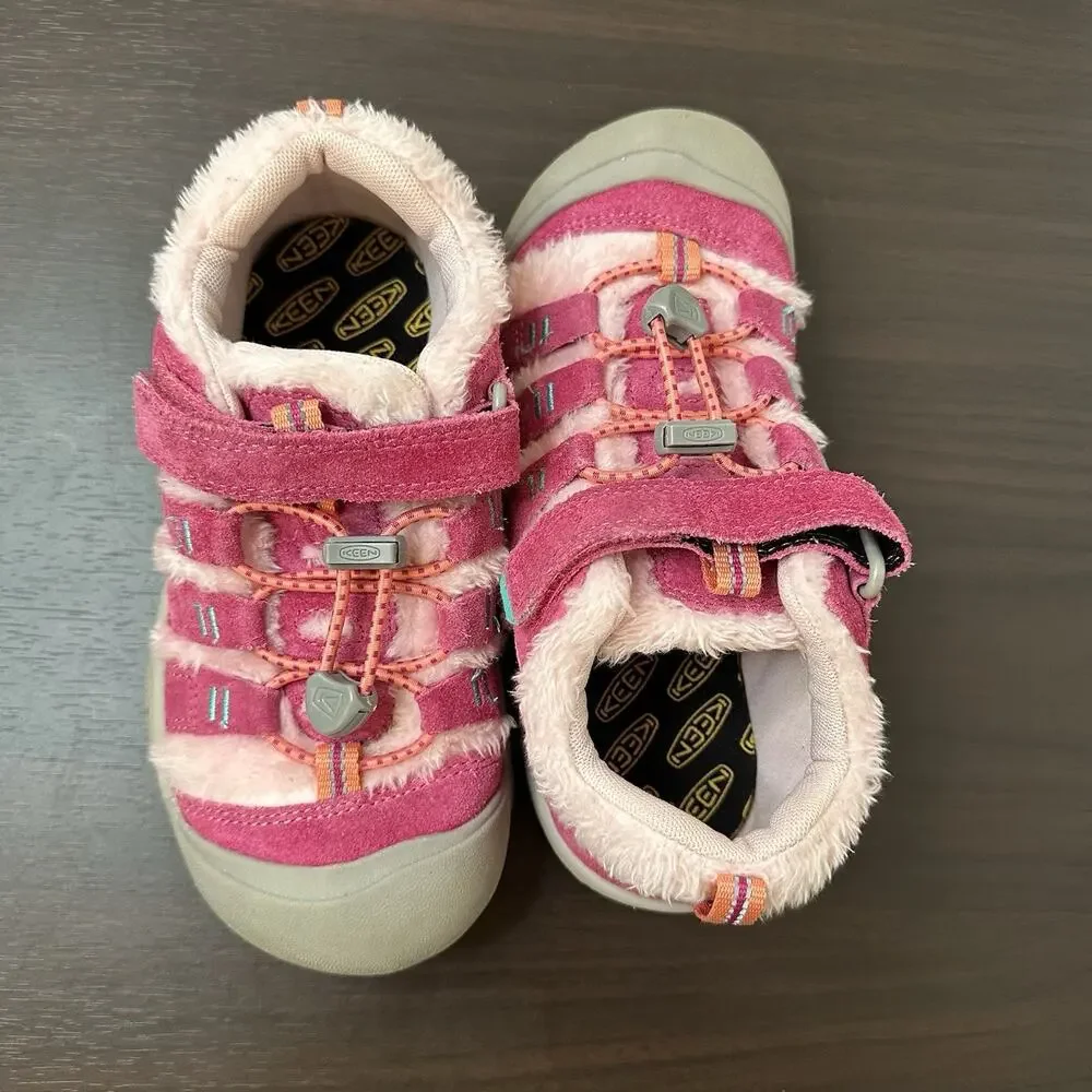 KEEN Newport H2 Pink/Gray Suede Faux Fur Lined Hook & Loop Sneakers US 1 Kids